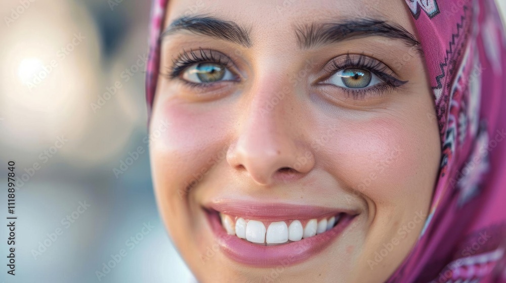 A smiling woman wearing a hijab, showcasing joy and confidence. A smiling woman wearing a hijab, showcasing joy and confidence.