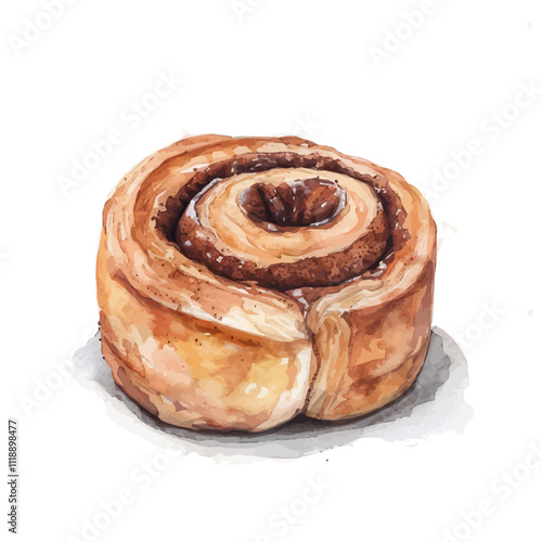 A watercolor drawing of a cinnamon roll, isolated on a white background. Cinnamon roll vector.
