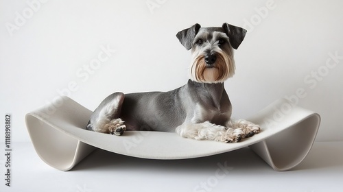 Miniature Schnauzer Relaxing on Modern Dog Bed photo