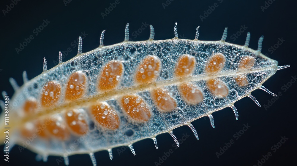 Here's a possible and keyword list for your image.. Microscopic view of translucent seed pod with visible seeds. Here's a possible and keyword list for your image.. Microscopic view of translucent seed pod with visible seeds.