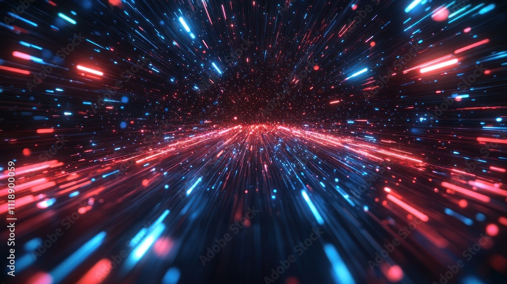 Naklejka premium Abstract red and blue light streaks in dark space.