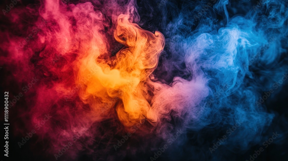 Abstract red, orange, blue smoke clouds on black background. Abstract red, orange, blue smoke clouds on black background.