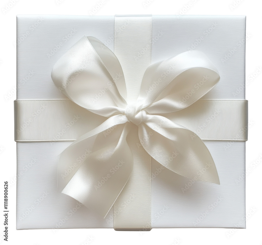 Naklejka premium Beautifully wrapped white gift box with satin ribbon bow