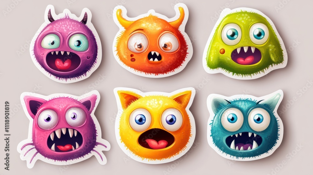Fototapeta premium set of funny colored stickers with different emotions