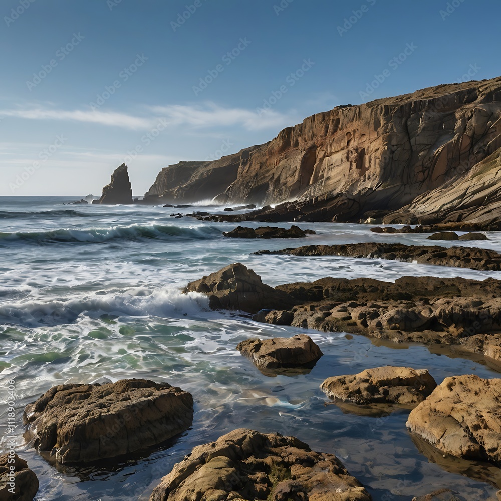 Ocean Waves Crashing Against Rugged Coastal Cliffs Ocean Waves Crashing Against Rugged Coastal Cliffs