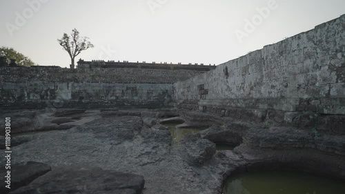 Yogyakarta, Indonesia - Candi Ratu Boko Palace archaeological site in Java. South of Prambanan temple complex during Sunset photo