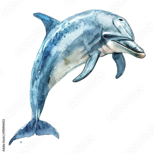 A watercolor painting of a dolphin, isolated on a white background. Dolphin vector.