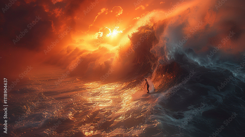 Fototapeta premium Oceanic Thrill: Surfer Conquering Majestic Waves