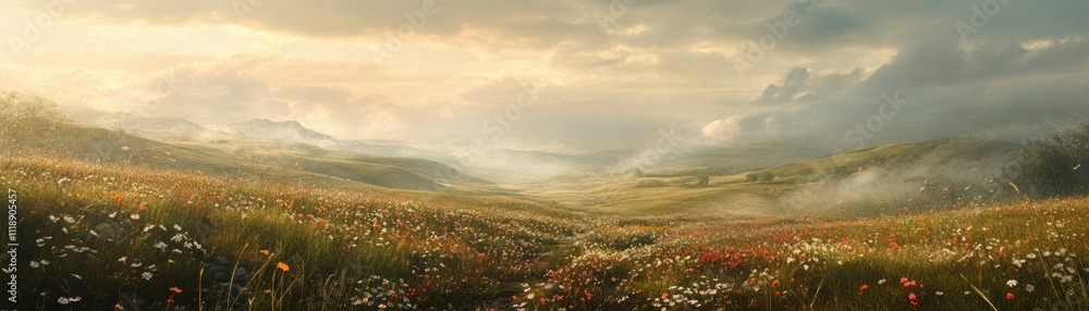 Fototapeta premium Misty Mountain Meadow