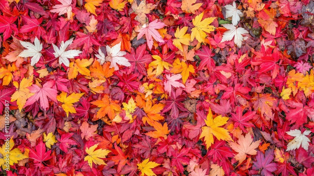 Autumn's Colorful Maple Leaves Blanket the Ground in Vivid Hues, Showcasing Nature's Beauty. Autumn's Colorful Maple Leaves Blanket the Ground in Vivid Hues, Showcasing Nature's Beauty.