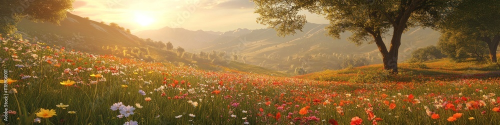 Fototapeta premium Sunset Wildflower Meadow
