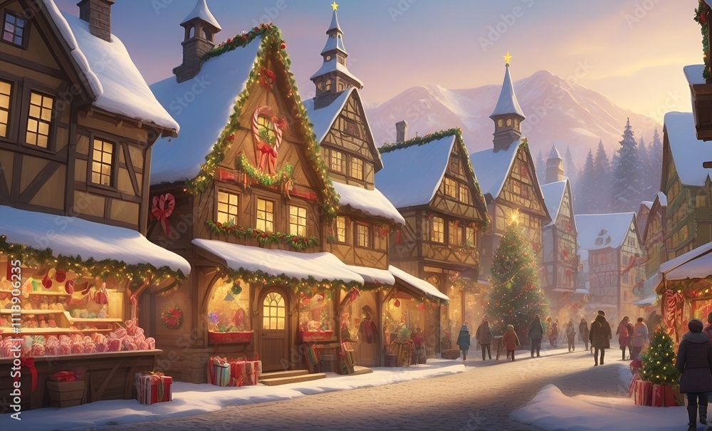 Naklejka premium Romantic Christmas Town