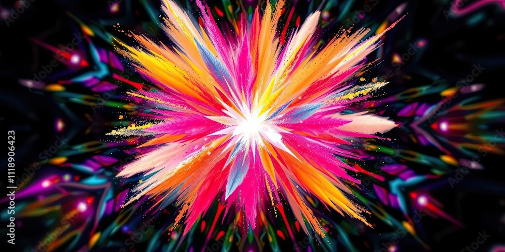 Dazzling explosion of colored powder on a stark black backdrop creating a kaleidoscope effect, kaleidoscope, explosive blast Dazzling explosion of colored powder on a stark black backdrop creating a kaleidoscope effect, kaleidoscope, explosive blast