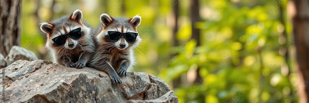 Masked bandit with green shades giving the rock gesture to an unseen opponent isolated on white background, wildlife photography, forest creatures Masked bandit with green shades giving the rock gesture to an unseen opponent isolated on white background, wildlife photography, forest creatures