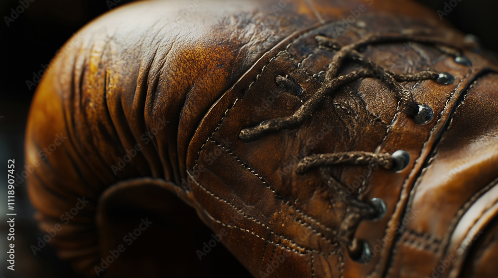 Closeup of Worn Leather Boxing Glove Closeup of Worn Leather Boxing Glove