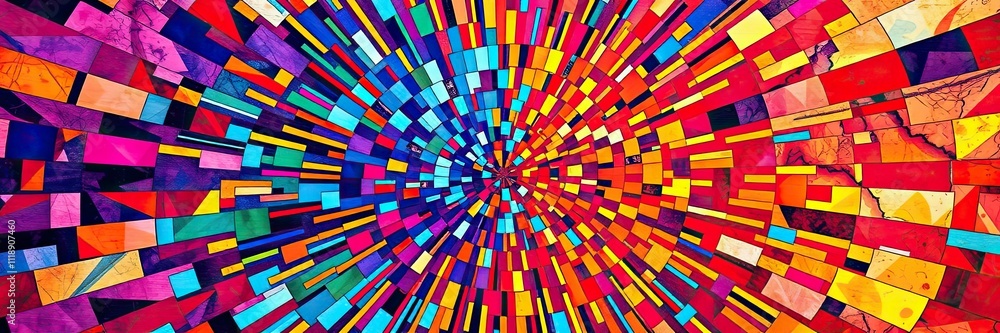 Vibrant colored powder erupts in a radial motion filling the dark space with shimmering colors that blend and merge into one another, colorful mosaic, modern art styles Vibrant colored powder erupts in a radial motion filling the dark space with shimmering colors that blend and merge into one another, colorful mosaic, modern art styles