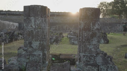 Yogyakarta, Indonesia - Candi Ratu Boko Palace archaeological site in Java. South of Prambanan temple complex during Sunset photo