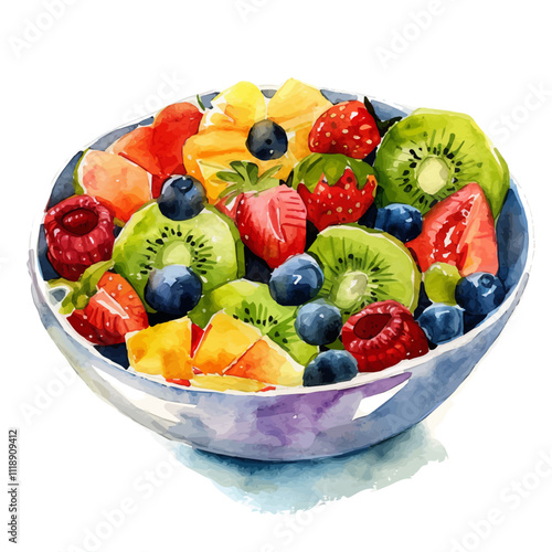 A watercolor illustration of a fruit salad, isolated on a white background. Fruit salad vector.