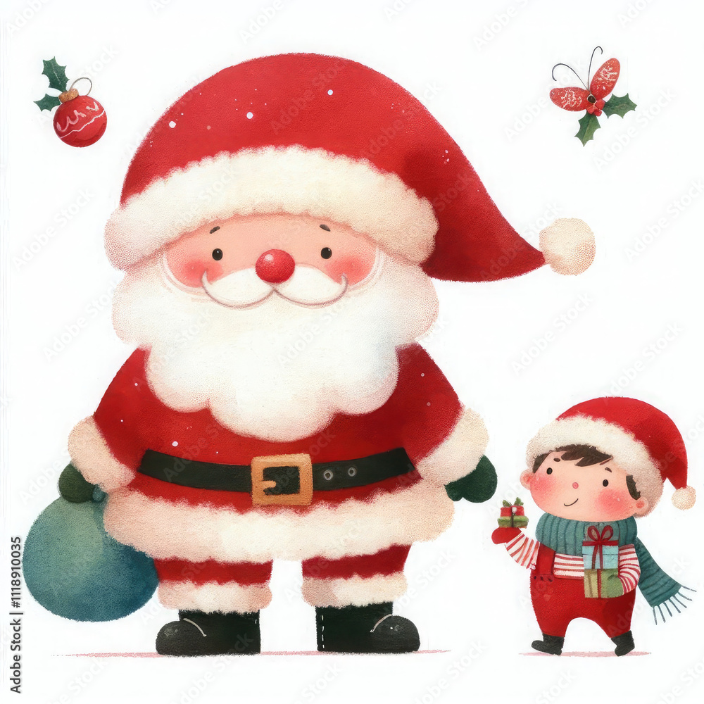 Fototapeta premium Santa Claus and a child. Watercolor illustration
