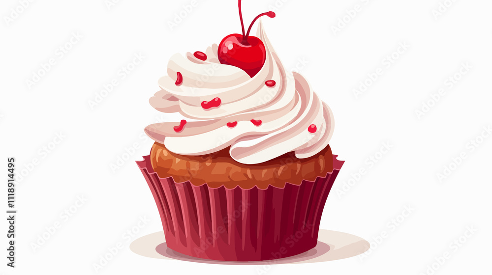 Delicious Cupcake Illustration with Cherries Cartoon Vector for Bakery Business Delicious Cupcake Illustration with Cherries Cartoon Vector for Bakery Business