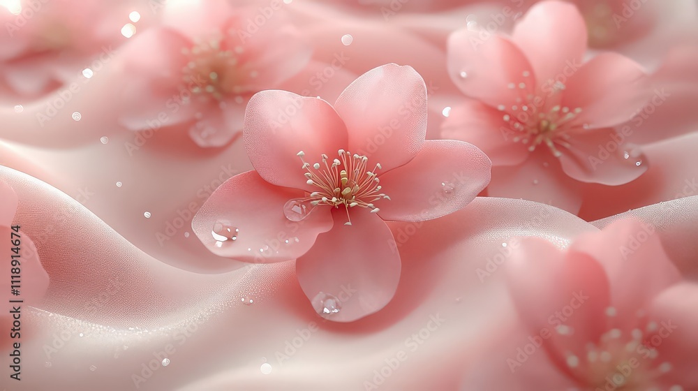 Delicate pink flowers on soft fabric, evoking tranquility and beauty. Delicate pink flowers on soft fabric, evoking tranquility and beauty.