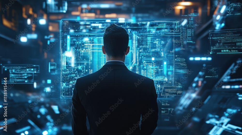 Businessman using ai technology for data analytics, Artificial Intelligence generate. Futuristic technology, robot in online system. Business in future to invest and develop corporate concept. Businessman using ai technology for data analytics, Artificial Intelligence generate. Futuristic technology, robot in online system. Business in future to invest and develop corporate concept.