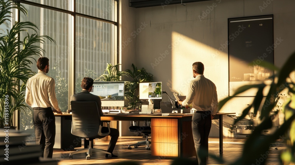 Colleagues interact casually while in office. Colleagues interact casually while in office.