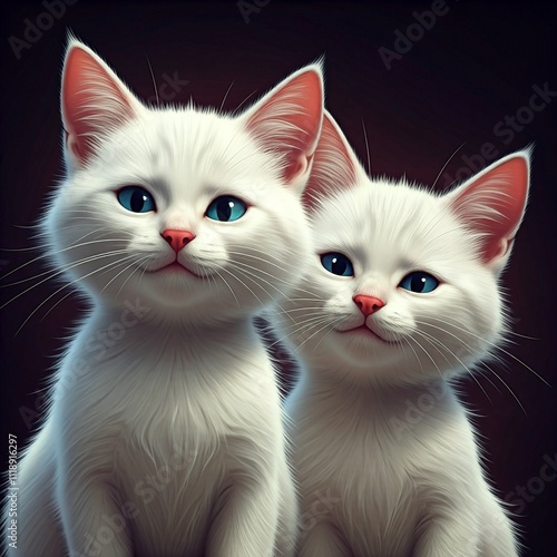 2 wihte kitten smilling photo