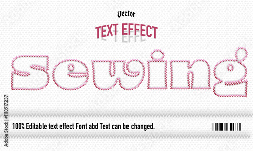 zigzag sewing text effect.editable vector file.