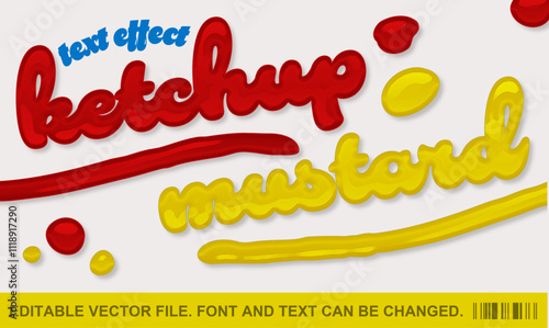 ketchup and mustard text effect. editable vector file.