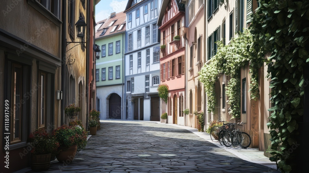 Historische Fachwerkhäuser in malerischer Altstadtgasse Historische Fachwerkhäuser in malerischer Altstadtgasse