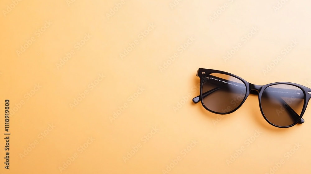 Black sunglasses on yellow background. Black sunglasses on yellow background.