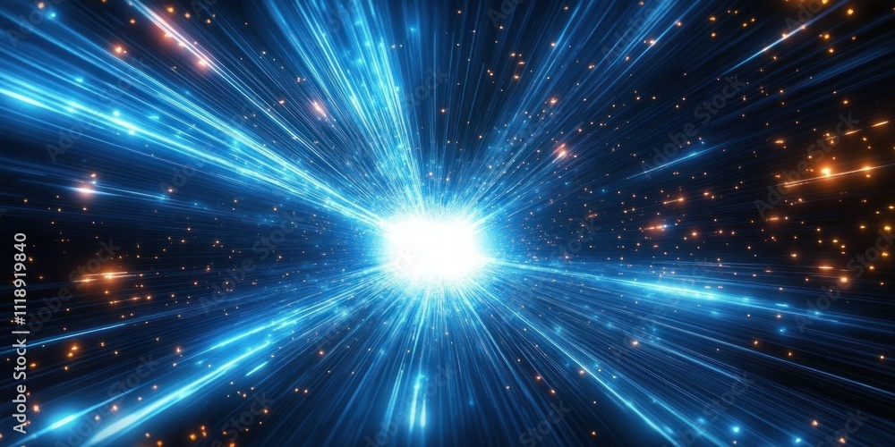 Naklejka premium Futuristic Light Tunnel Speed Acceleration in Blue and White Energy Motion