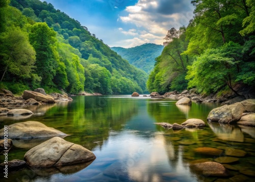 Serene Minimalist Landscape of Ocoee River with Tranquil Waters and Natural Beauty, Perfect for Nature Lovers and Outdoor Enthusiasts Seeking Peaceful Scenery and Scenic Views photo