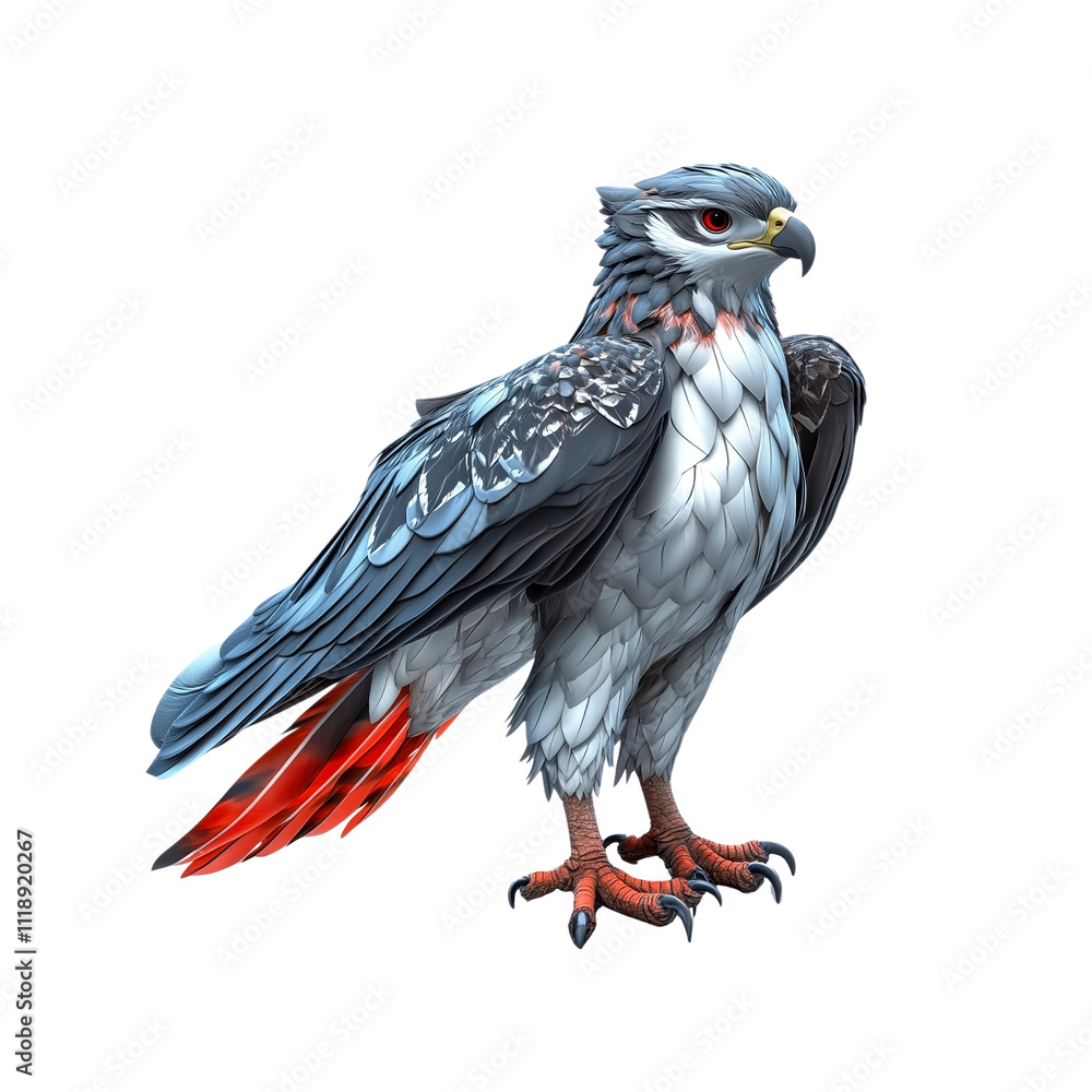 Fototapeta premium Majestic 3D Render of a Grey-and-Red Hawk