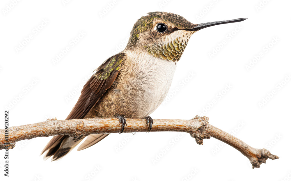 Fototapeta premium Hummingbird perched on a branch in natural setting, cut out - stock png.
