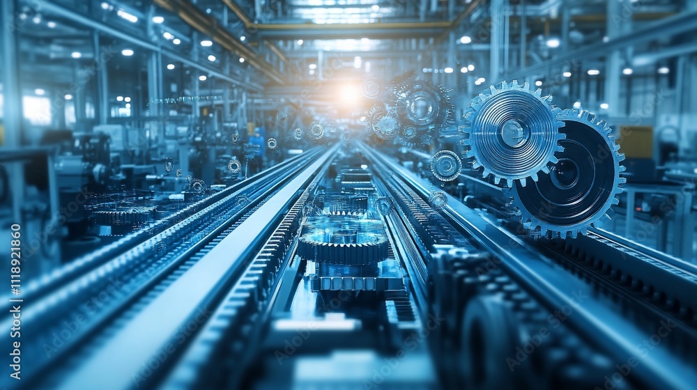 Industrial factory interior with machinery and gears. Industrial factory interior with machinery and gears.