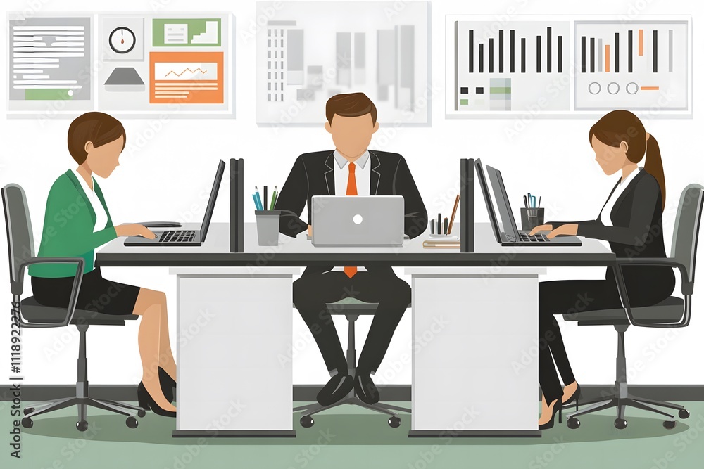 Professional Team Meeting in Modern Office Environment with Laptops, Charts, and Data Analysis for Corporate Success and Collaboration Professional Team Meeting in Modern Office Environment with Laptops, Charts, and Data Analysis for Corporate Success and Collaboration