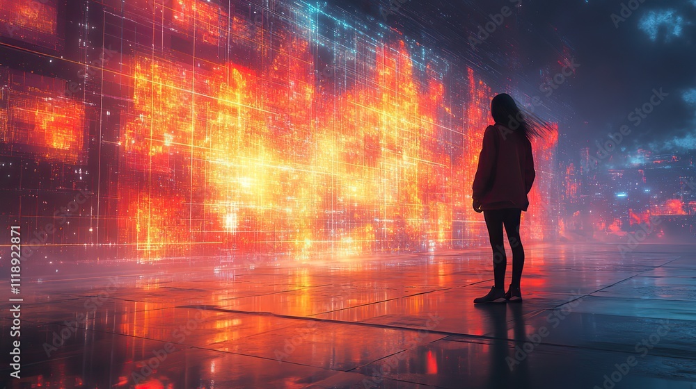 A virtual reality illustration portrays a person exploring a metaverse through a smartphone in a futuristic setting A virtual reality illustration portrays a person exploring a metaverse through a smartphone in a futuristic setting