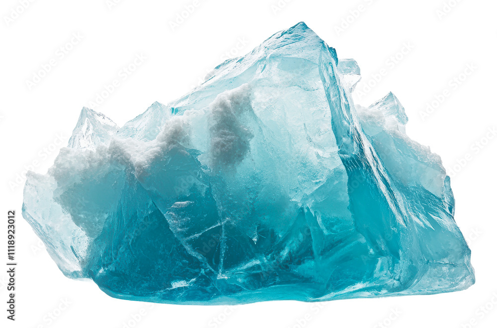 Fototapeta premium Unique blue crystal resembling ice in natural form, cut out - stock png.