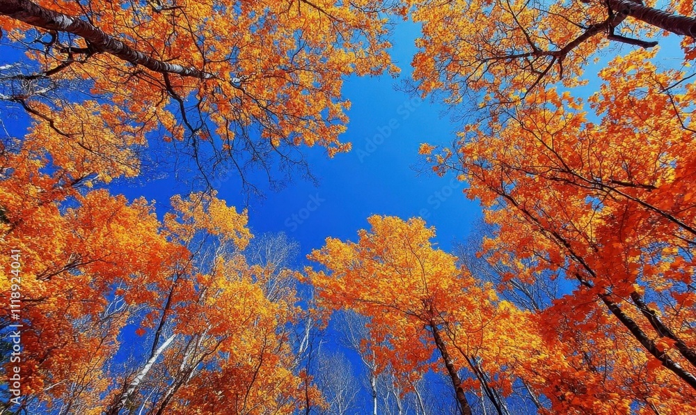 Vibrant autumn foliage against a clear blue sky. Vibrant autumn foliage against a clear blue sky.