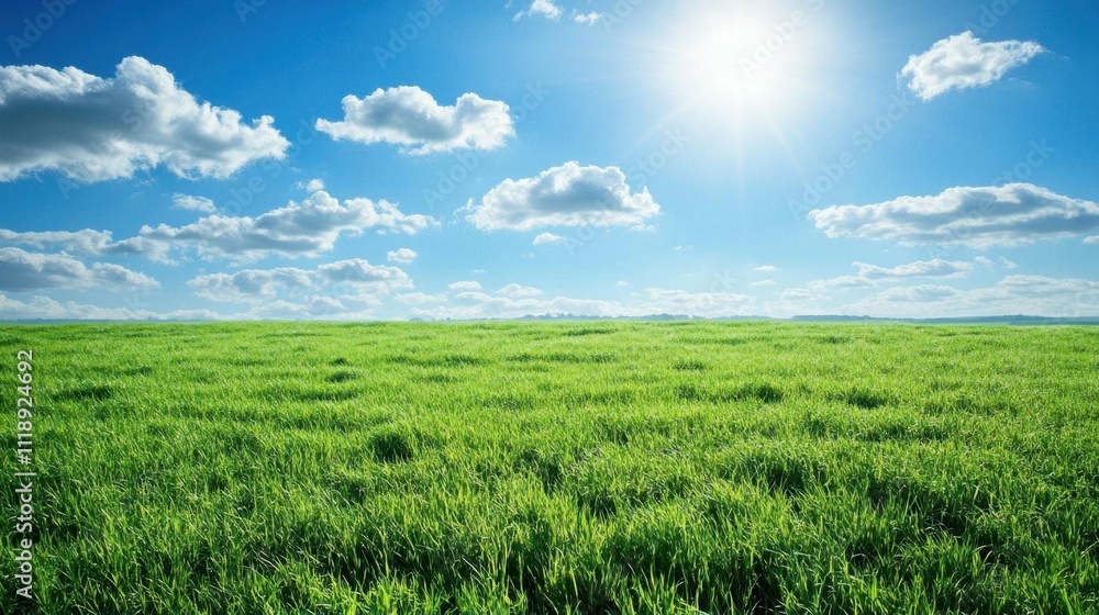 A bright, sunny landscape with lush green grass under a blue sky. A bright, sunny landscape with lush green grass under a blue sky.