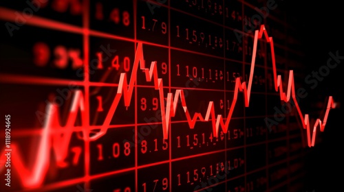 Close-up of downward-trending line graph on digital screen, symbolizing drop in earnings, financial decline visualized with charts and numbers.