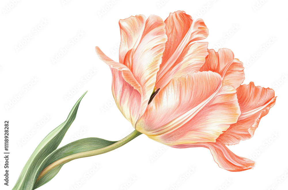 Peach tulip with delicate petals, cut out - stock png. Peach tulip with delicate petals, cut out - stock png.