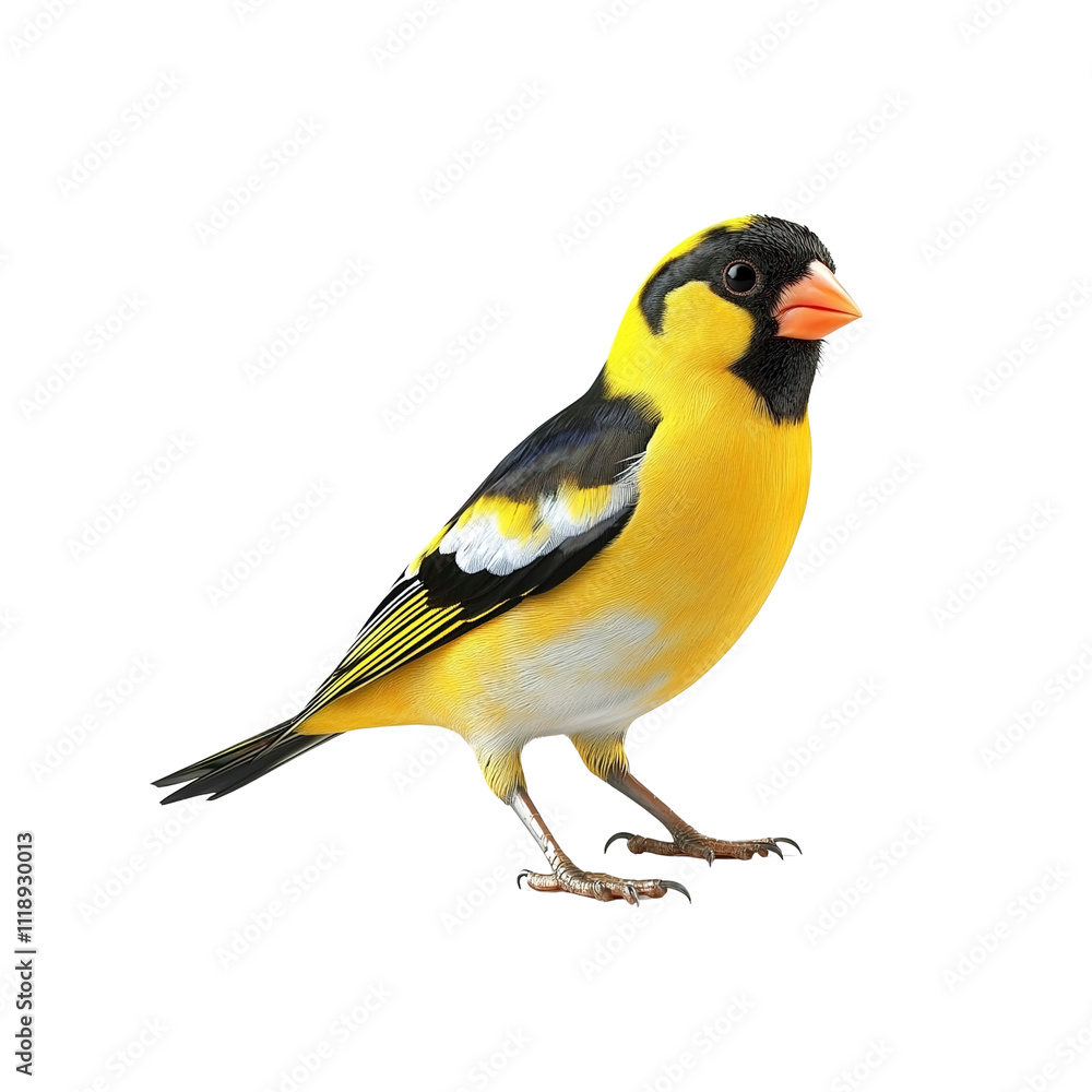 Vibrant Yellow and Black Bird Isolated on White Background Vibrant Yellow and Black Bird Isolated on White Background