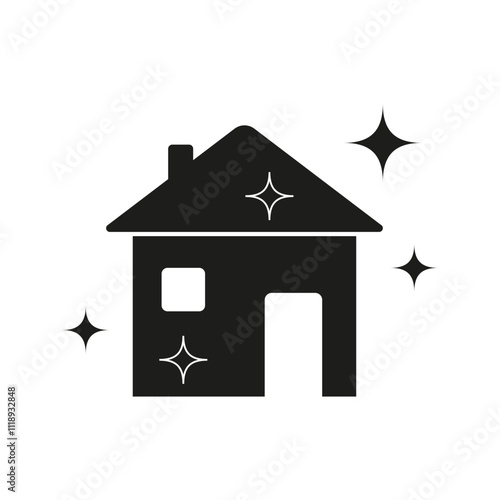 House icon. Sparkling clean symbol. Black home vector. Shining property graphic.