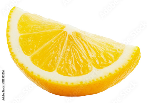 Fresh lemon wedge on a white background, cut out - stock png.
