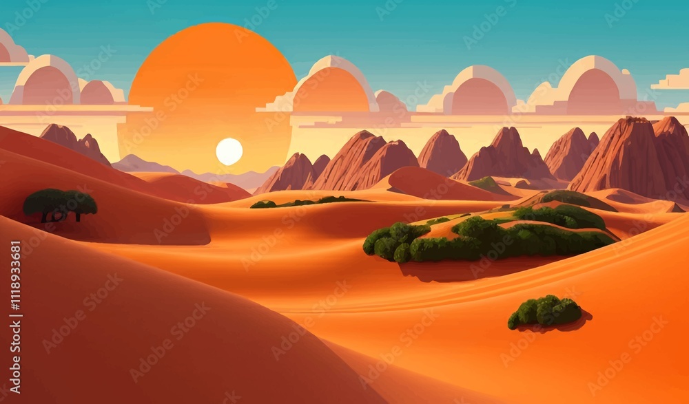 Obraz premium Beautiful and Peaceful Nature Scenery Illustration Landscape Countryside Tranquil Vibrant and Colorful