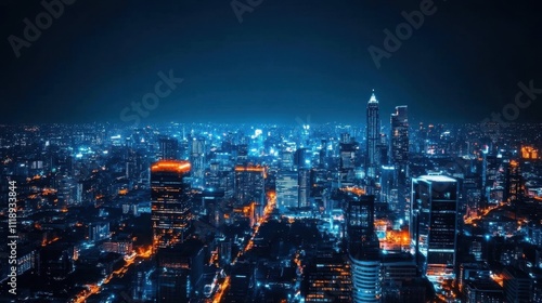 Wallpaper Mural Night cityscape illuminated by blue and orange lights. Torontodigital.ca