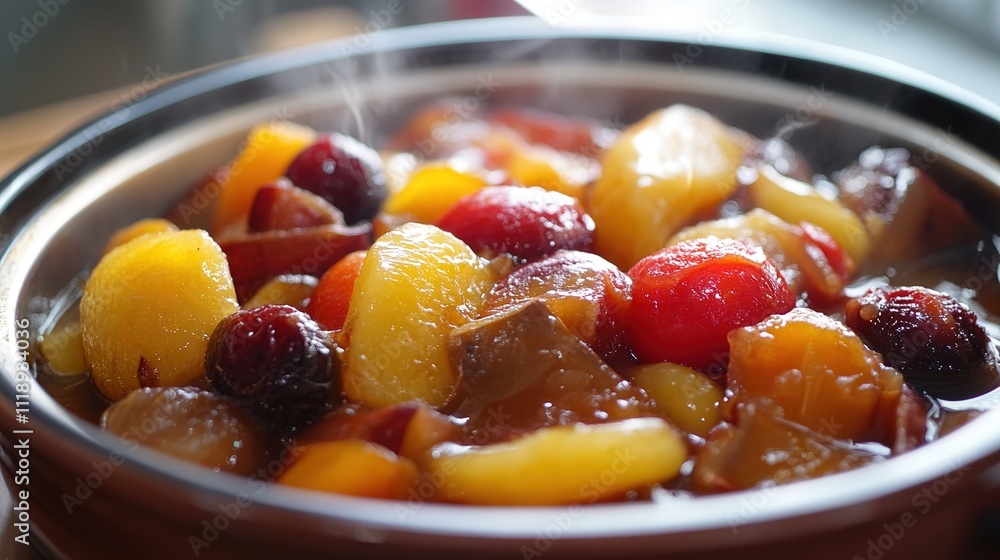 Homemade Stewed Fruit: A Sweet and Fruity Dessert Packed with Flavor and Warmth.